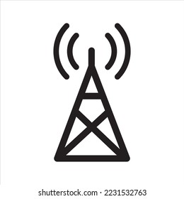 Antenna or broadcasting tower and signal waves icon. Vector and glyph
