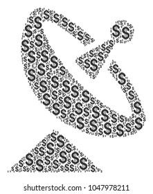 Antenna collage of dollars. Vector dollar pictograms are composed into antenna mosaic.