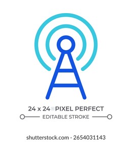 Ícone de interface do usuário de linha colorida da antena. Sinal de rádio sem fio. Tecnologia Wi-Fi. Comunicação, rede. conexão 5g. Símbolo linear duotônico de vetor isolado. Elemento de interface do usuário, pixel perfect
