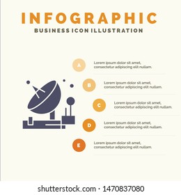 Antenna, Communication, Parabolic, Satellite, Space Solid Icon Infographics 5 Steps Presentation Background. Vector Icon Template background