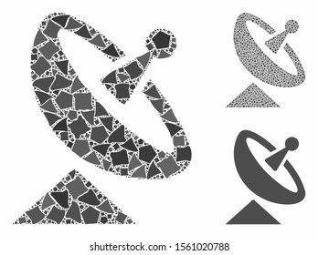 Antenna composition of irregular pieces in variable sizes and shades, based on antenna icon. Vector irregular parts are combined into collage. Antenna icons collage with dotted pattern.