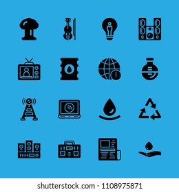 antenna, drop, idea, responsible use of water, worldwide, recycling, barrel, television and sound system vector icon. Simple icons set