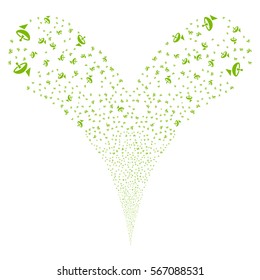 Antenna fireworks stream. Vector illustration style is flat eco green iconic symbols on a white background. Object double fountain organized from random symbols.
