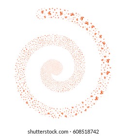 Antenna fireworks vortex spiral. Vector illustration style is flat orange scattered symbols. Object whirlpool created from scattered design elements.
