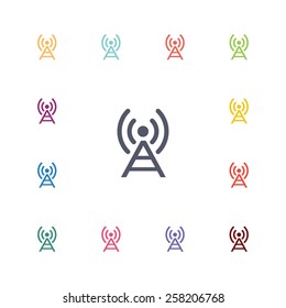 antenna flat icons set. Open colorful buttons 