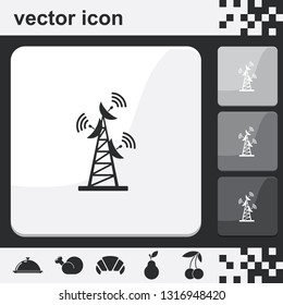 Antenna flat set of buttons vector icon. Satellite tower illustration.