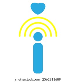 Antenna icon blue and yellow . Wireless communication icons. Radio antenna icon. Communication tower icons. Radio tower icons. Transmitter, receiver, wireless signal icons.