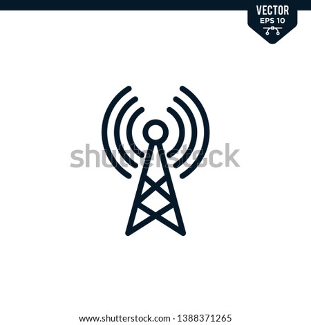 Antenna icon icon collection in outlined or line art style, editable stroke vector