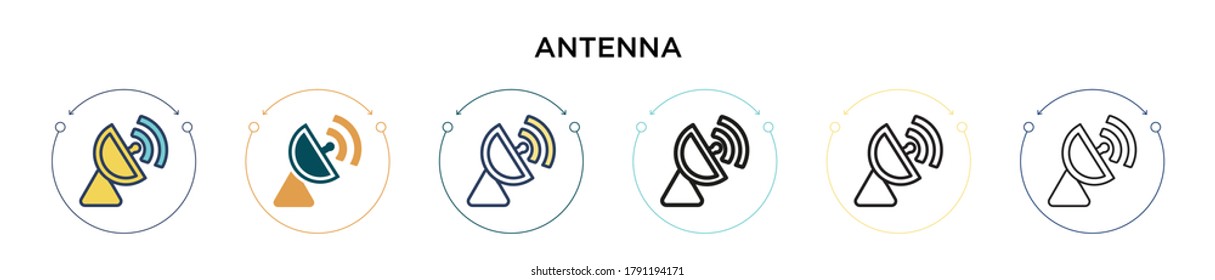 Antenna icon in filled, thin line, outline and stroke style. Vector illustration of two colored and black antenna vector icons designs can be used for mobile, ui, web