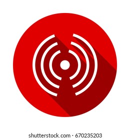 Antenna icon isolated on red background with long shadow. flat icon