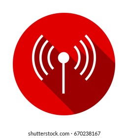 Antenna icon isolated on red background with long shadow. flat icon
