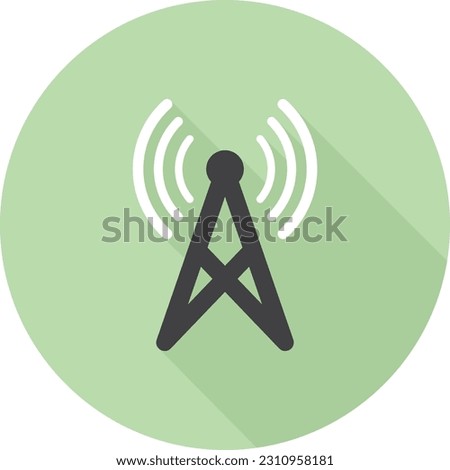 Antenna icon with long shadow on green background, flat design style