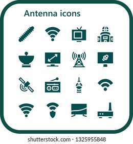 antenna icon set. 16 filled antenna icons.  Collection Of - Centipede, Wifi, Tv, Television, Satellite dish, Tower, News report, Signal, Radio, Fernsehturm berlin, Wifi signal