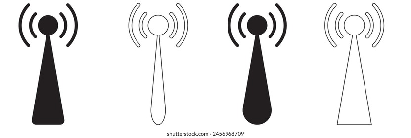 Conjunto de iconos de antena. Icono de antena de radio. Iconos de la torre de radio. Colección de torres de comunicación. Iconos de señal inalámbrica del receptor del transmisor. Vector