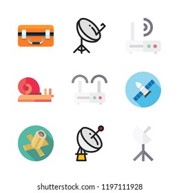 antenna icon set. vector set about snail, satellite dish, satellite and router icons set.