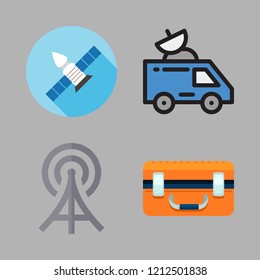 antenna icon set. vector set about satellite, radio antenna and drone case icons set.
