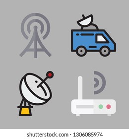 antenna icon set. vector set about radio antenna, router, satellite and satellite dish icons set.