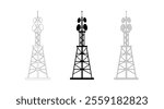 Antenna icon set. Wireless communication icons. Radio antenna icon. Communication tower icons. Radio tower icons. Transmitter, receiver, wireless signal icons. Transmitter tower. Radio tower. 