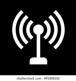 Antenna icon. Simple logo of antenna isolated on black background. Flat illustration.