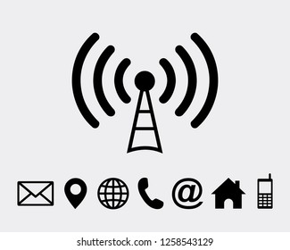 Antenna icon symbol vector, with contact us icon symbol vector
