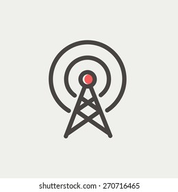 Antennensymbol dünne Linie für Web- und mobile, moderne minimalistische flache Gestaltung. Vektorsymbol mit dunkelgrauem Umriss und Offset-Farbe auf hellgrauem Hintergrund.