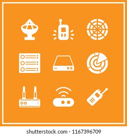 antenna icon. This set with radar, walkie talkie, satellite dish and router vector icons for mobile and web