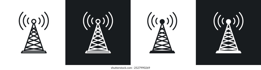 Ícone de antena ícone de vetor definir estilo preto preenchido e contornado.