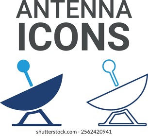 Antenna icons. Containing speak, phone, mail, contact, chat, website, satellite, radio, antenna, message and more. Solid icons collection, vector illustration.