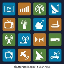 Antenna icons set. set of 16 antenna filled icons such as satellite, signal, TV, router, observatory