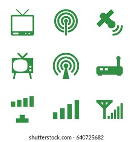 Antenna icons set. set of 9 antenna filled icons such as signal, tv, satellite, mobile signal
