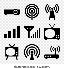 Antenna icons set. set of 9 antenna filled icons such as router, signal, mobile signal, transmitter