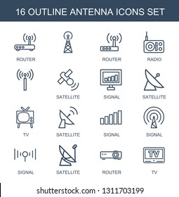 antenna icons. Trendy 16 antenna icons. Contain icons such as router, , radio, satellite, signal, TV. antenna icon for web and mobile.