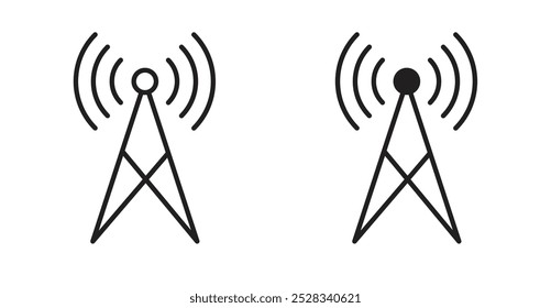 Ícones da antena. Vetor definido no estilo de linha e preenchido.