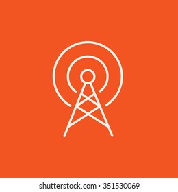 Antennenleitsymbol für Web-, Mobil- und Infografiken. Vektorweißes Symbol einzeln auf rotem Hintergrund.