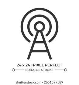 Ícone de interface do usuário da linha de antena. Sinal de rádio sem fio. Tecnologia Wi-Fi. Comunicação, rede. conexão 5g. Símbolo de contorno de vetor isolado. Elemento linear da interface do usuário do Webdesign, pixel perfect