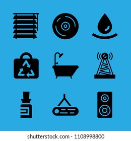 antenna, medicine, drop, bag, blind, bathtub, compact disc, log and speaker vector icon. Simple icons set