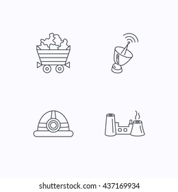 Antenna, minerals and engineering helm icons. Factory linear sign. Flat linear icons on white background. Vector