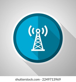 Antenna, network symbol, flat design vector blue icon with long shadow