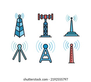 antenna and network tower icons set