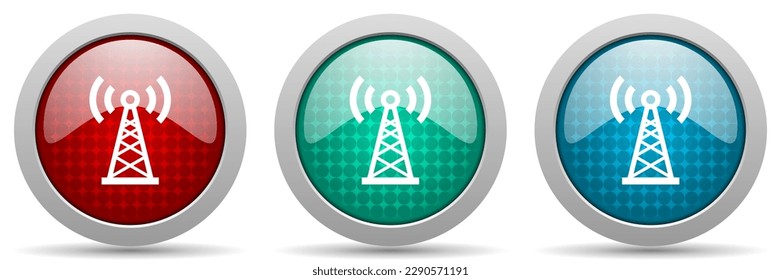 Antenna, network vector icon set, glossy web buttons collection