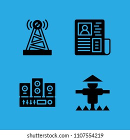 antenna, newspaper, sound system and scarecrow icons vector in sample icon set for web and graphic design
