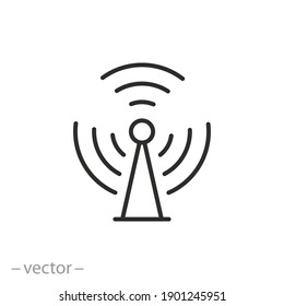 Antenna Or Radar Signal Icon, Telecommunication Tower, Cellular Broadcast, Internet Connect Tech, Wireless Thin Line Symbol On White Background - Editable Stroke Vector Illustration Eps10