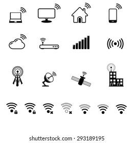 Antenna, radio signal icon set