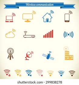 Antenna, radio signal icon set