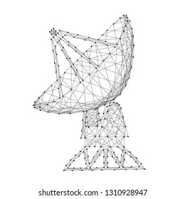 Antenna satellite dish parabolic space radar from abstract futuristic polygonal black lines and dots. Vector illustration.