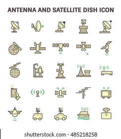 Antenna and satellite dish vector icon set.