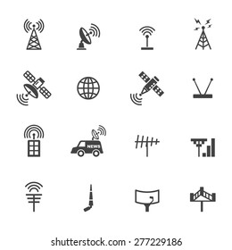 antenna and satellite icons, mono vector symbols