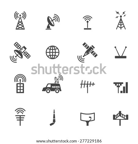 antenna and satellite icons, mono vector symbols