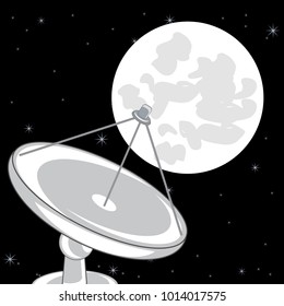 Antenna satellite on background starry sky and moon