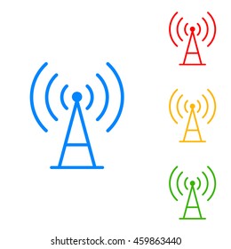 Antenna sign illustration. Colorful set of icon - blue, red, yellow, green.